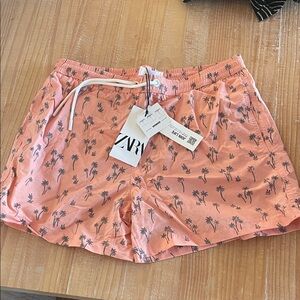 Zara Coral Palm Print Swim Shorts